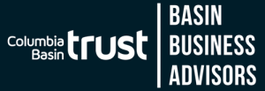 Columbia Basin Trust logo on the left and Basin Business Advisors on the right, separated by a vertical divider on a dark blue background.